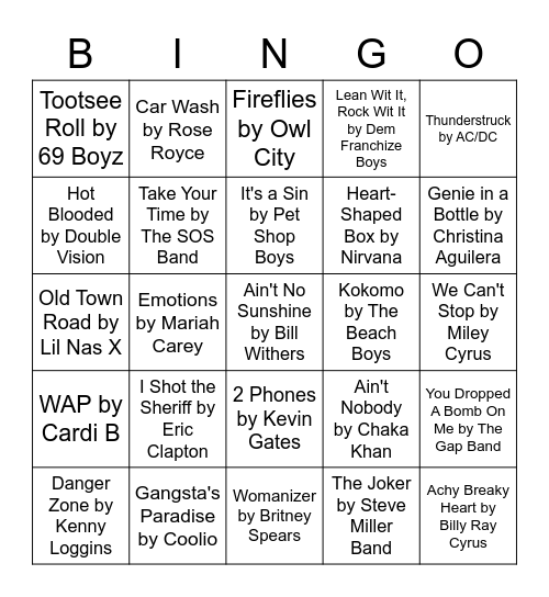 TOP HIT'S MUSICAL BINGO Card