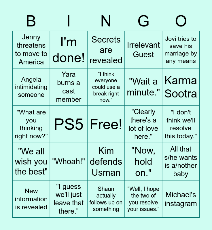 90 Day TellAll Bingo Card