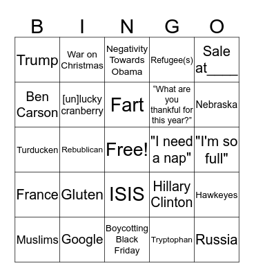 Thanksgiving Bingo Card