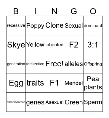 Genetic Bingo Card