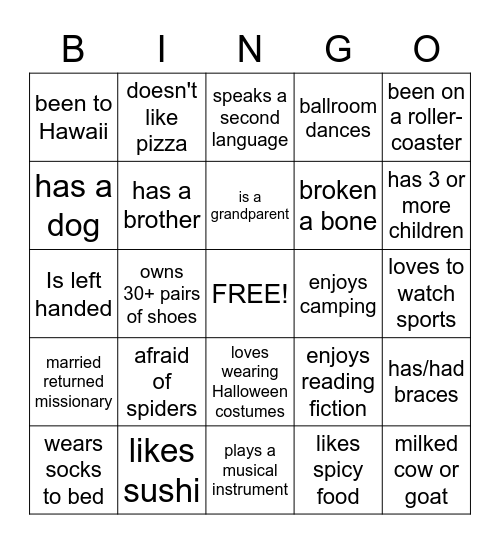 Relief Society BINGO Card