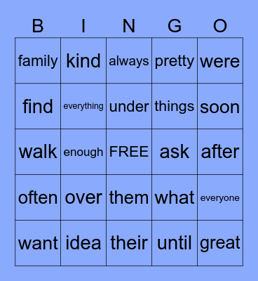 Snap Words Unit 5 Bingo Card