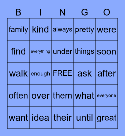 Snap Words Unit 5 Bingo Card