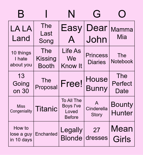 Rom Com BINGO Card