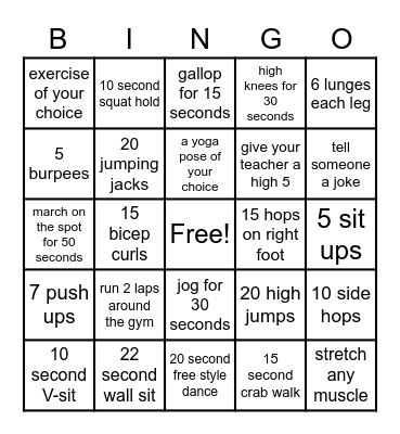 Fitness Bingo! Bingo Card