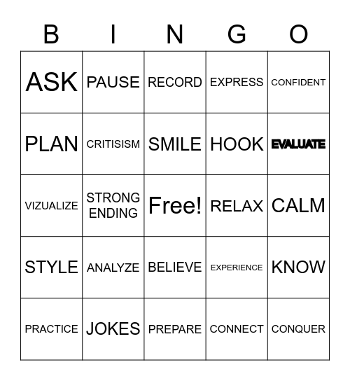 PUBLIC SPEAKING Bingo Card