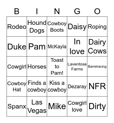 Pams Bachelorette Bingo! Bingo Card