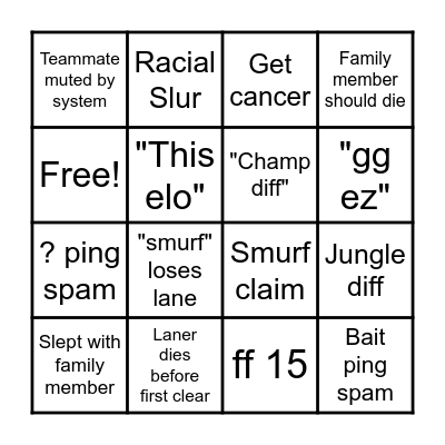 League Bingo Card