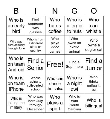 SGA Ice Breakers Bingo Card