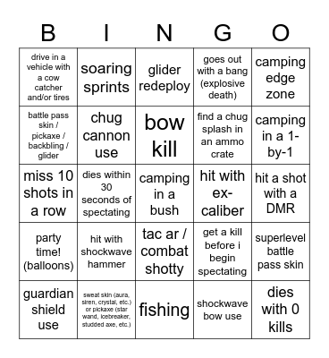 Fortnite CH4 S1 Spectating Bingo Card