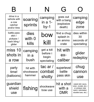 Fortnite CH4 S1 Spectating Bingo Card