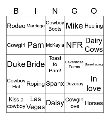 Pams Bachelorette Bingo! Bingo Card