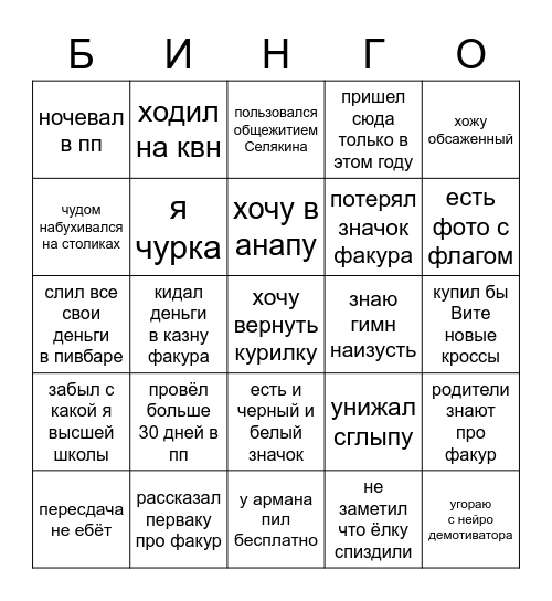 ФАКУРОВСКОЕ Bingo Card