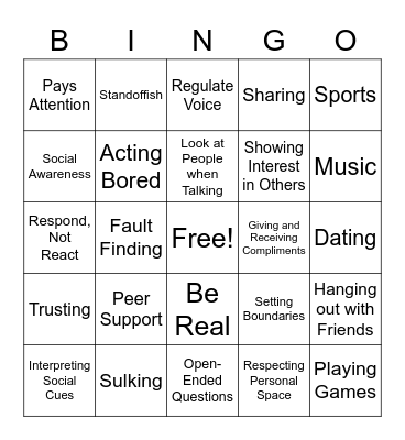 Social Skills Bingo Card