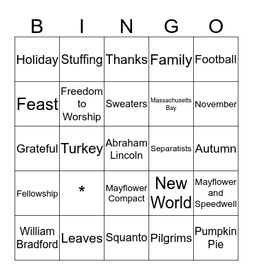 Thanksgiving Bingo Card