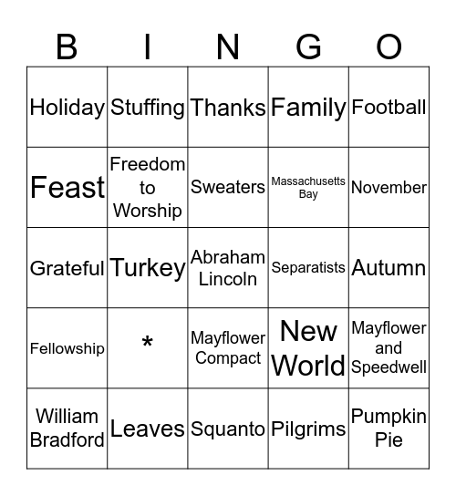 Thanksgiving Bingo Card