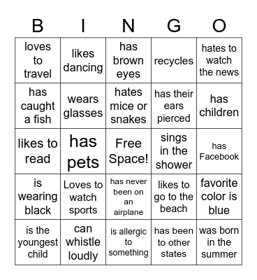 Adult ESL Bingo Card