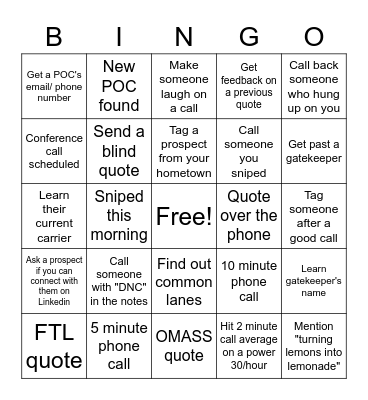 Prospecting Bingo Card