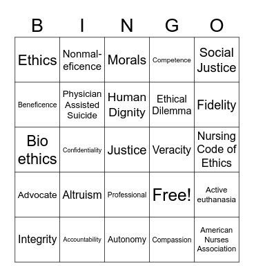 Ethics Bingo Card