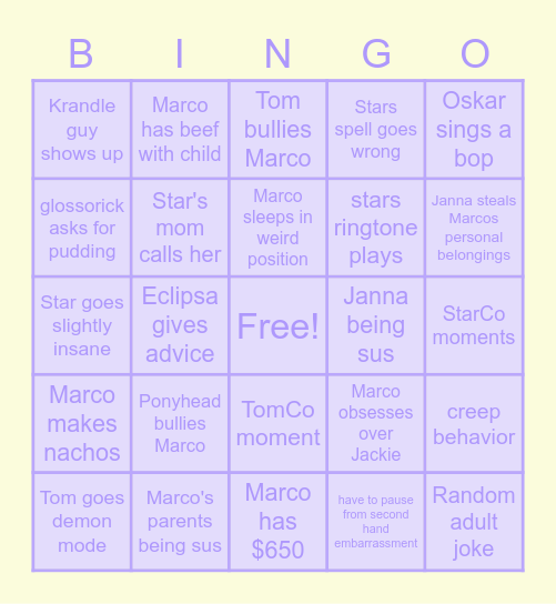 SVTFOE Bingo Card