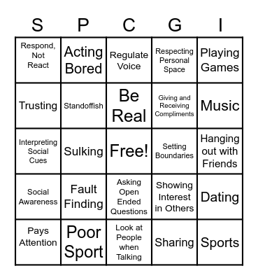 Social Skills Bingo Card