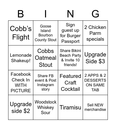 D.C. Cobb’s BINGO (X2) Bingo Card
