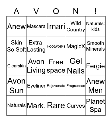Avon Bingo Card