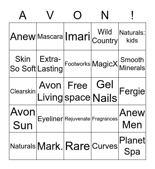 Avon Bingo Card