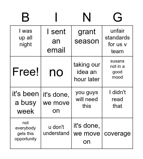 Termination Bingo Card