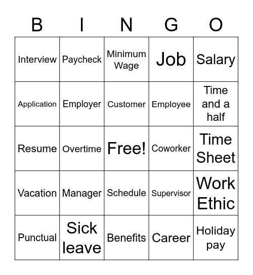 Vocational Bingo! Bingo Card