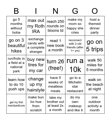 Jennie's 2023 Bingo Card