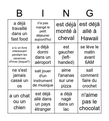 Bingo de la rentrée! trouve quelqu'un qui... Bingo Card
