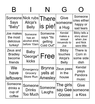 Thanksgiving BINGO Card