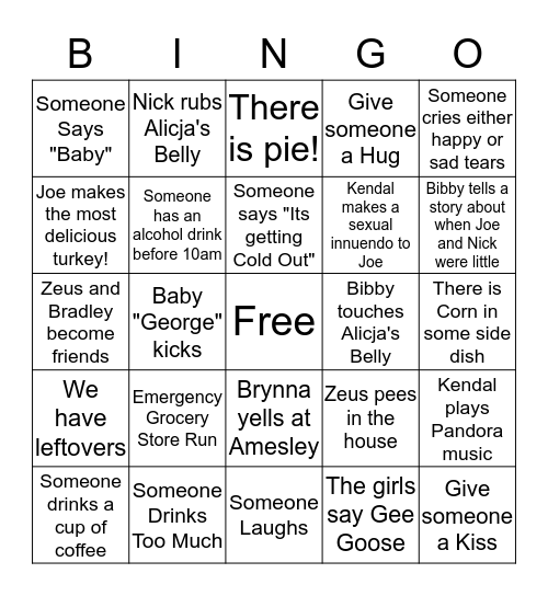 Thanksgiving BINGO Card