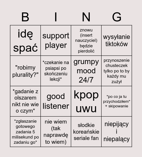 patryk bozek bingo Card