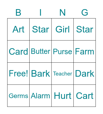 Vocalic R Bingo Card