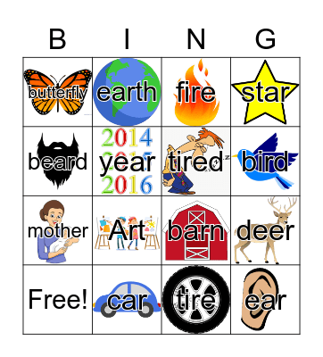 Vocalic R Bingo Card