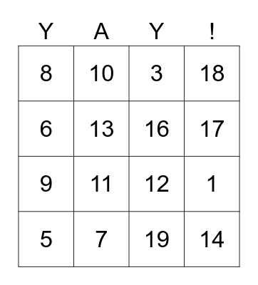 Number Bingo Card
