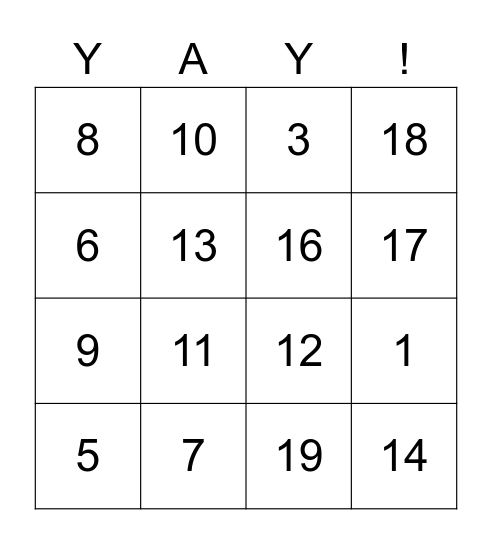 Number Bingo Card