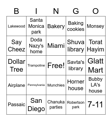 Zargari Fun Times Bingo Card