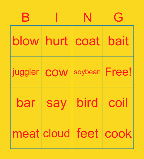 Phonics 5 Bingo Card