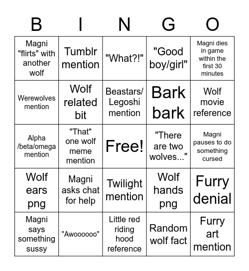 Magni bingo wolf special Bingo Card