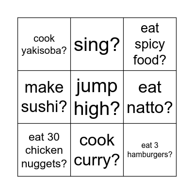 Can you...? Bingo Card