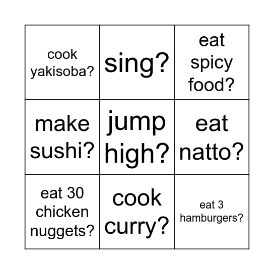 Can you...? Bingo Card