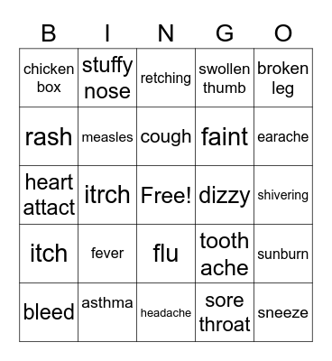 health problem Bingo Card