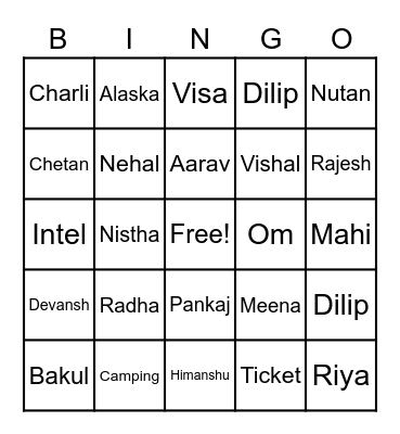 Dilip's 40th Birthday Bingo Card