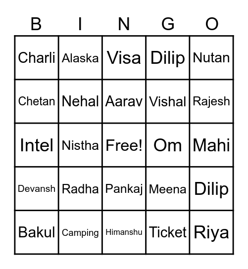 Dilip's 40th Birthday Bingo Card