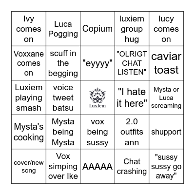 LUXIEM OFF COLLAB AAAAAAAAA Bingo Card