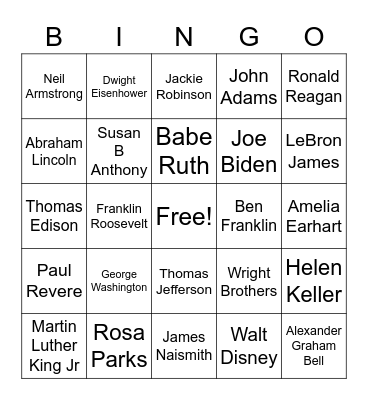 Famous Americans Bingo Card