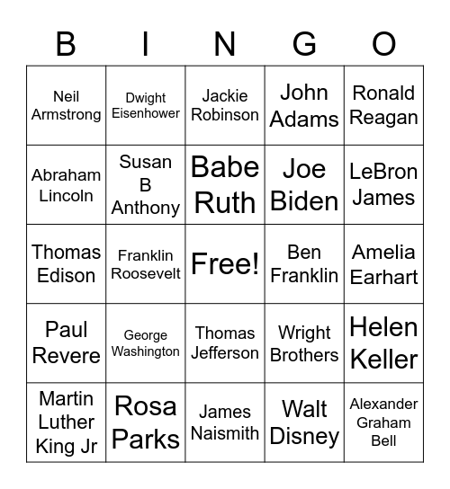 Famous Americans Bingo Card